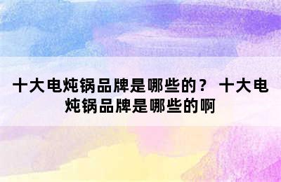 十大电炖锅品牌是哪些的？ 十大电炖锅品牌是哪些的啊